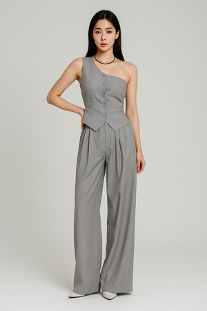 Conjunto colete pantalona Lara Belmon feminino moderno coreano sofisticado versátil
