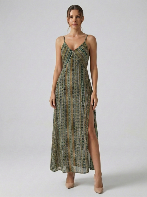 Vestido Estampado Fenda Isis Belmon