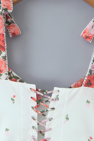 Vestido midi espartilho floral Isabella Belmon feminino elegante festa casual verão
