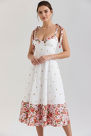 Vestido midi espartilho floral Isabella Belmon feminino elegante festa casual verão
