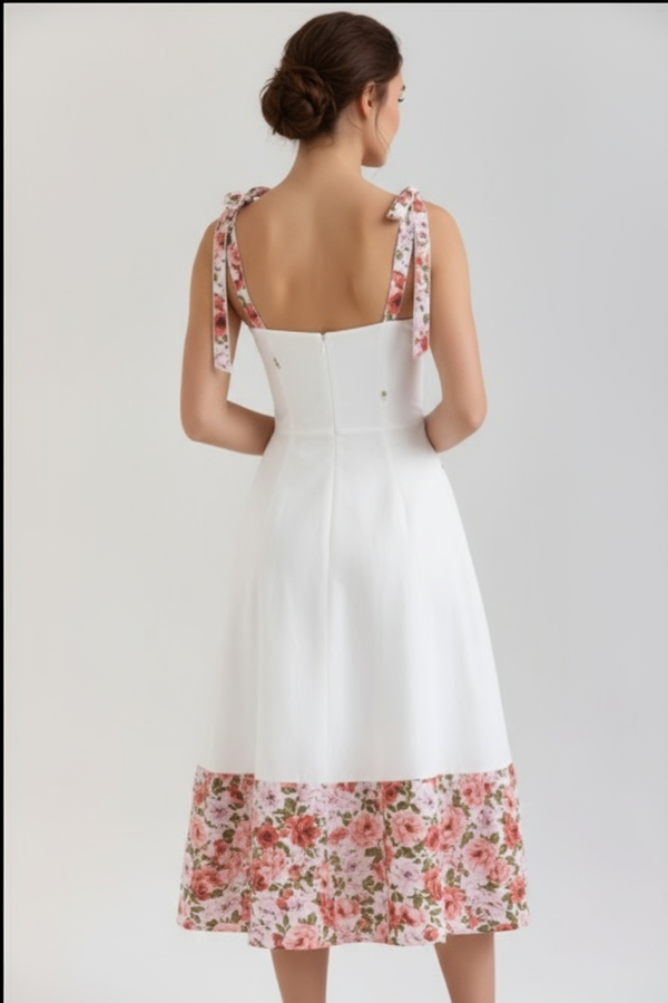 Vestido midi espartilho floral Isabella Belmon feminino elegante festa casual verão
