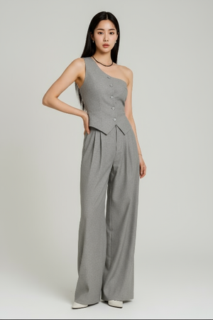 Conjunto colete pantalona Lara Belmon feminino moderno coreano sofisticado versátil
