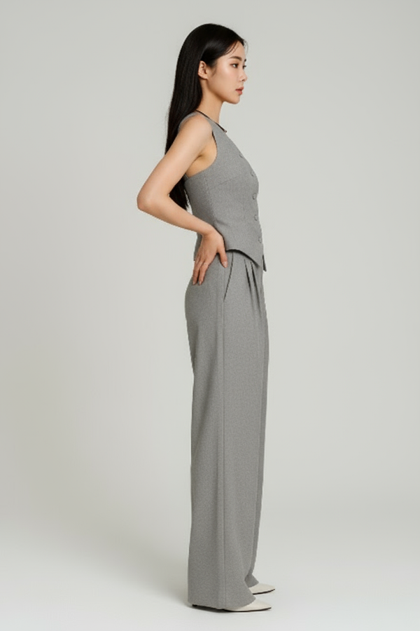 Conjunto colete pantalona Lara Belmon feminino moderno coreano sofisticado versátil
