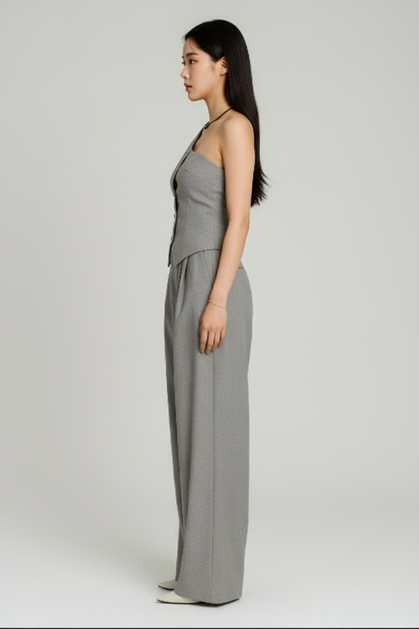 Conjunto colete pantalona Lara Belmon feminino moderno coreano sofisticado versátil
